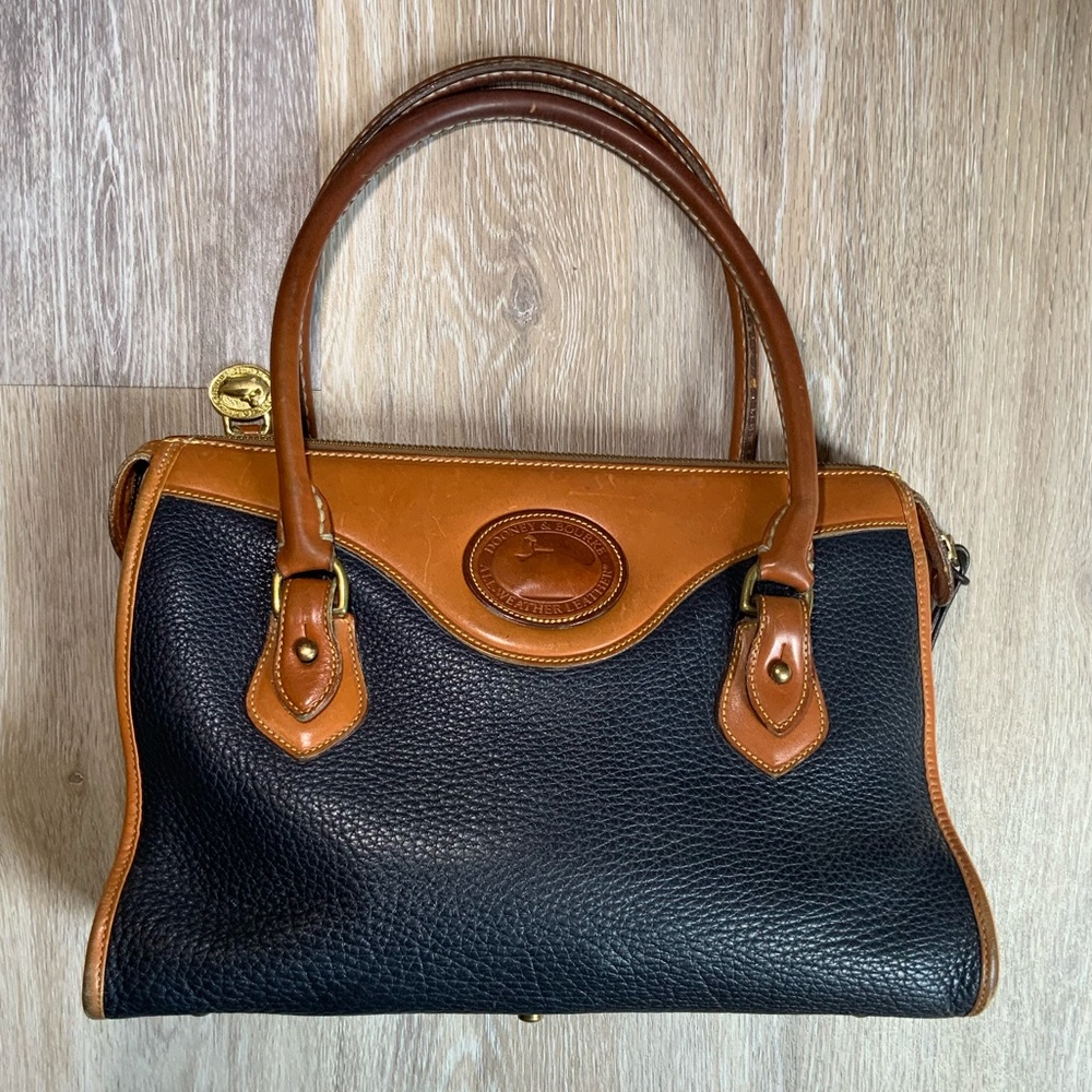 Dooney & Bourke Vintage Leather Satchel Navy Blue / Tan